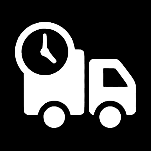 White truck icon with a clock on a black background